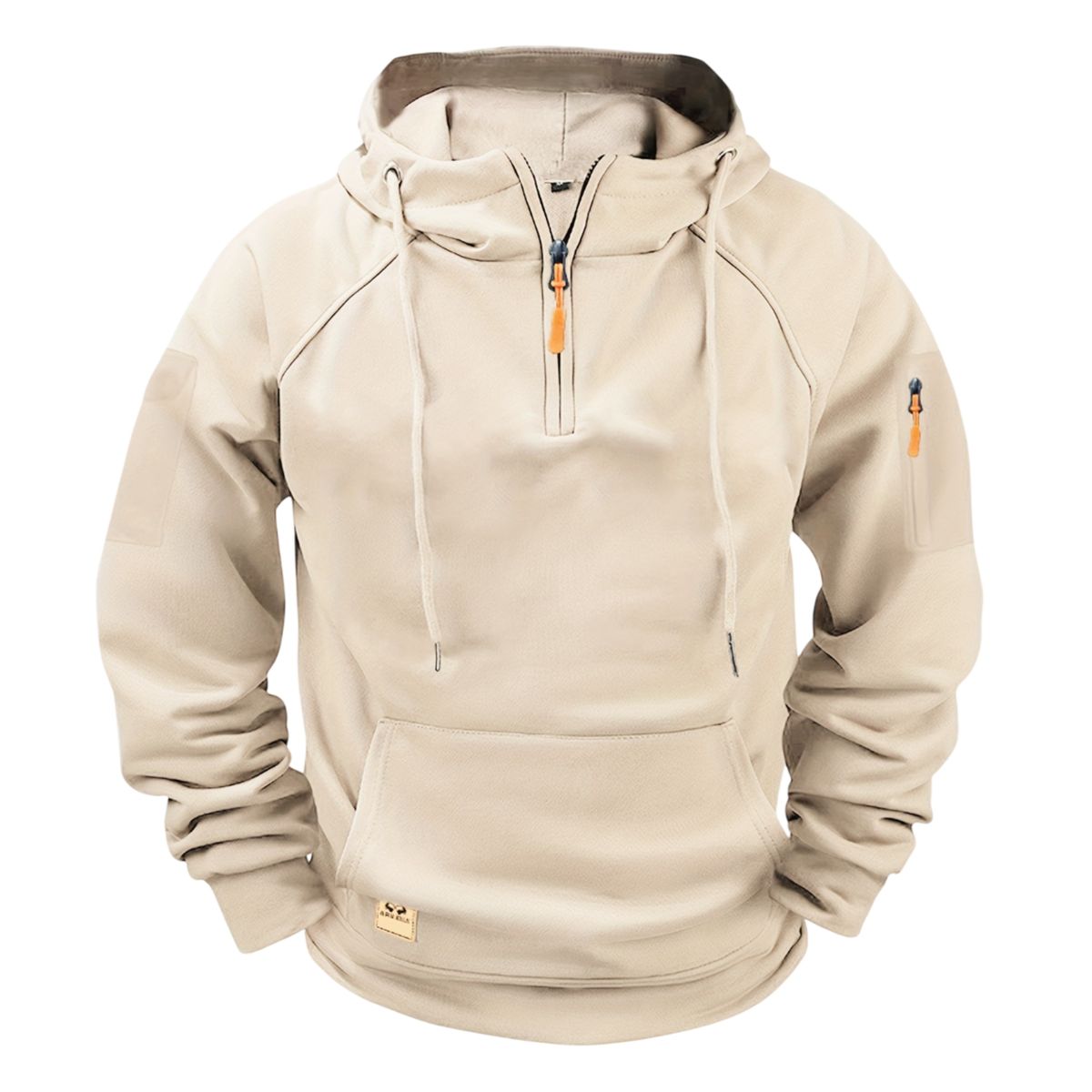 Khaki hoodie with a zipper on a white background