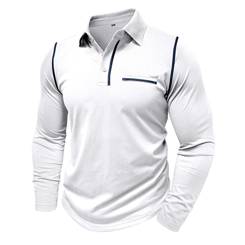 Men’s Contrast Stitching Long Sleeve Polo Shirt