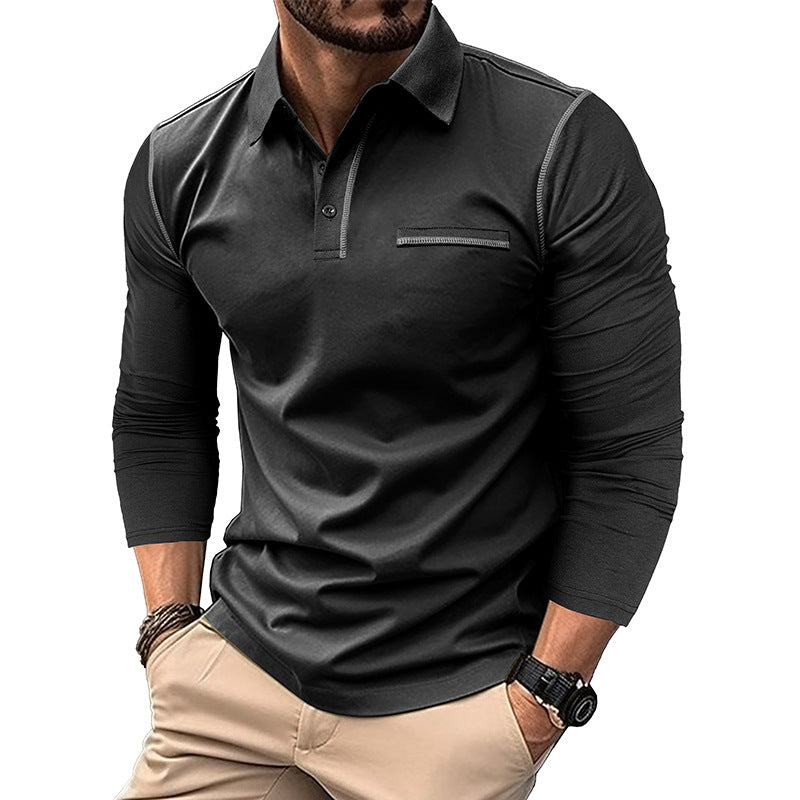 Men’s Contrast Stitching Long Sleeve Polo Shirt