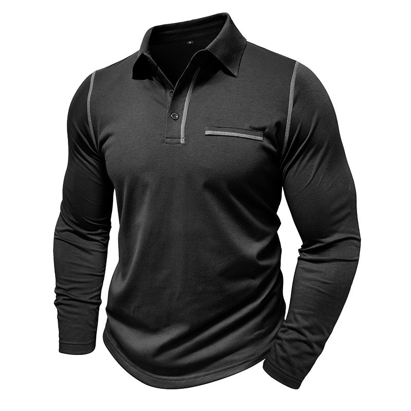 Men’s Contrast Stitching Long Sleeve Polo Shirt