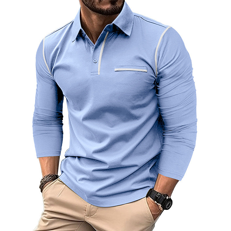 Men’s Contrast Stitching Long Sleeve Polo Shirt