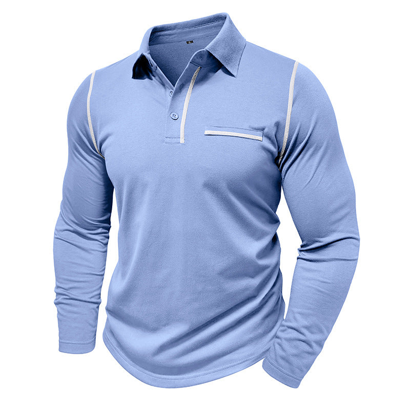 Men’s Contrast Stitching Long Sleeve Polo Shirt
