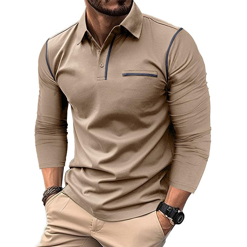 Men’s Contrast Stitching Long Sleeve Polo Shirt