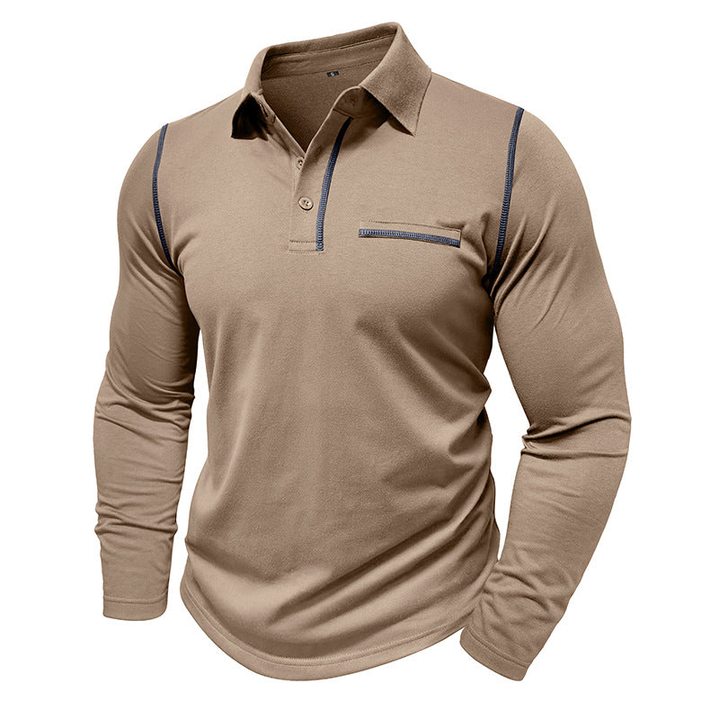 Men’s Contrast Stitching Long Sleeve Polo Shirt