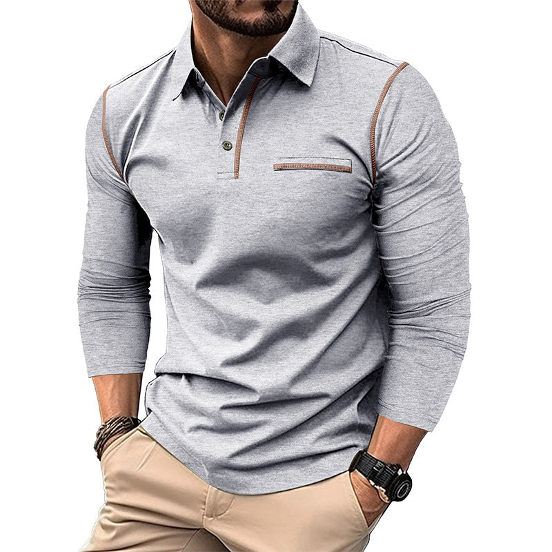 Men’s Contrast Stitching Long Sleeve Polo Shirt