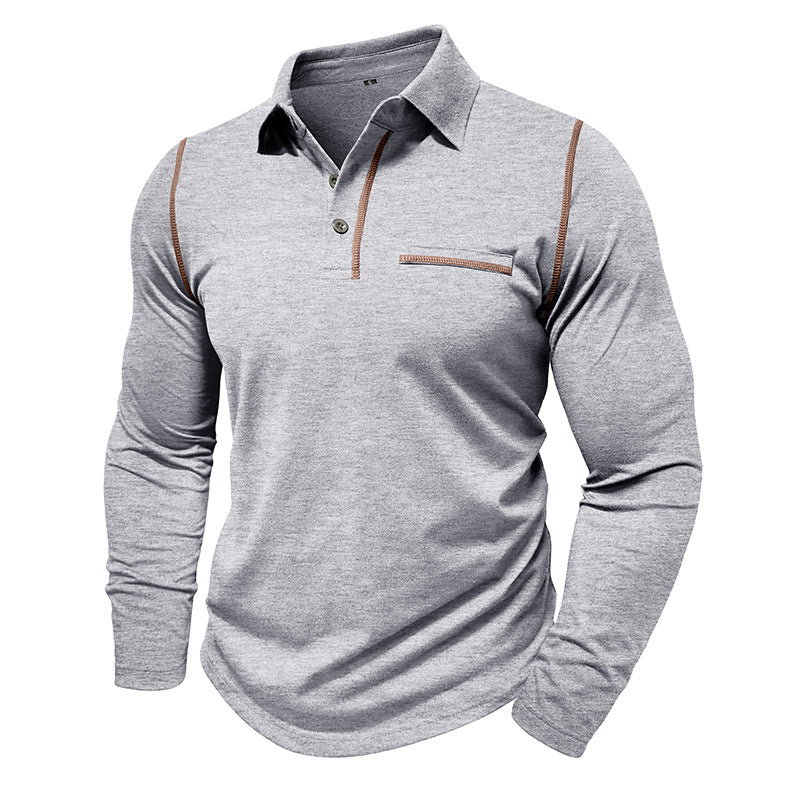 Men’s Contrast Stitching Long Sleeve Polo Shirt