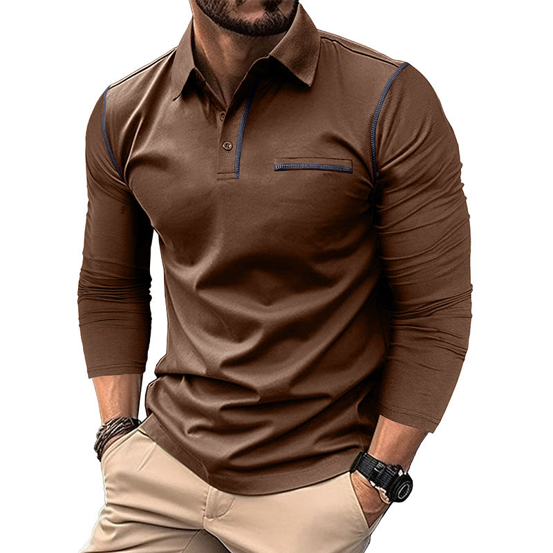 Men’s Contrast Stitching Long Sleeve Polo Shirt