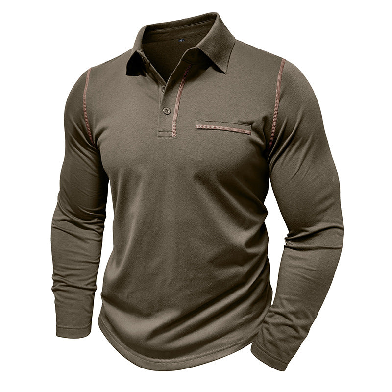 Men’s Contrast Stitching Long Sleeve Polo Shirt