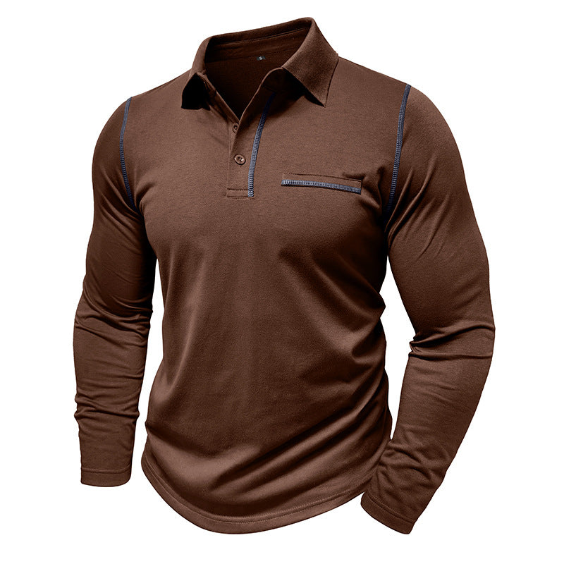 Men’s Contrast Stitching Long Sleeve Polo Shirt