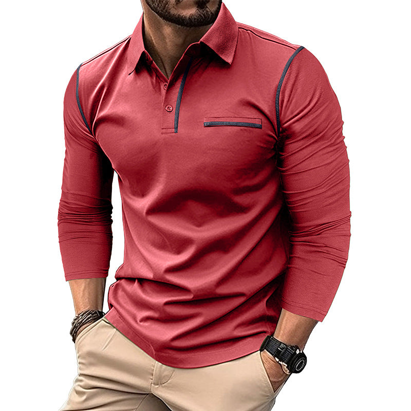 Men’s Contrast Stitching Long Sleeve Polo Shirt