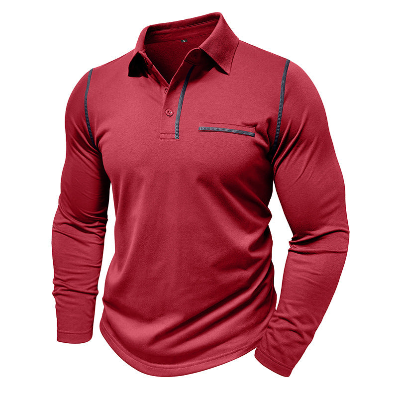 Men’s Contrast Stitching Long Sleeve Polo Shirt