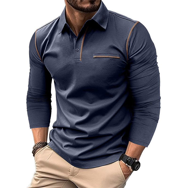 Men’s Contrast Stitching Long Sleeve Polo Shirt