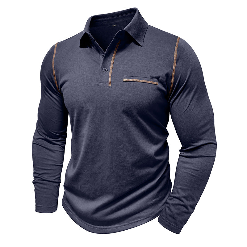 Men’s Contrast Stitching Long Sleeve Polo Shirt