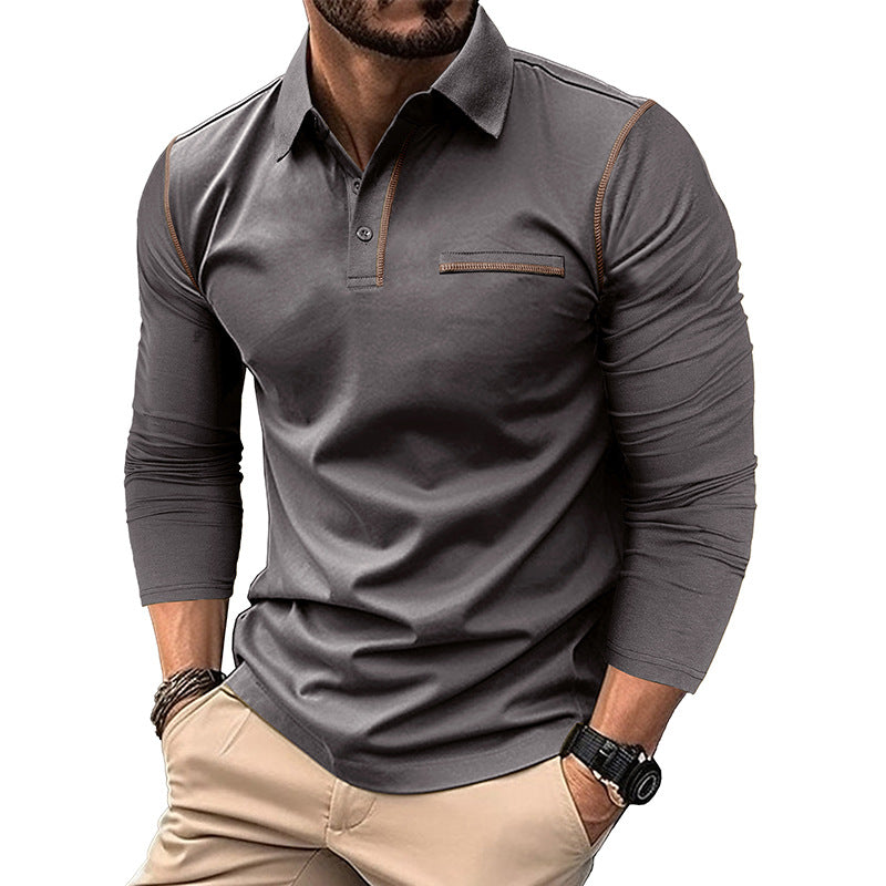 Men’s Contrast Stitching Long Sleeve Polo Shirt