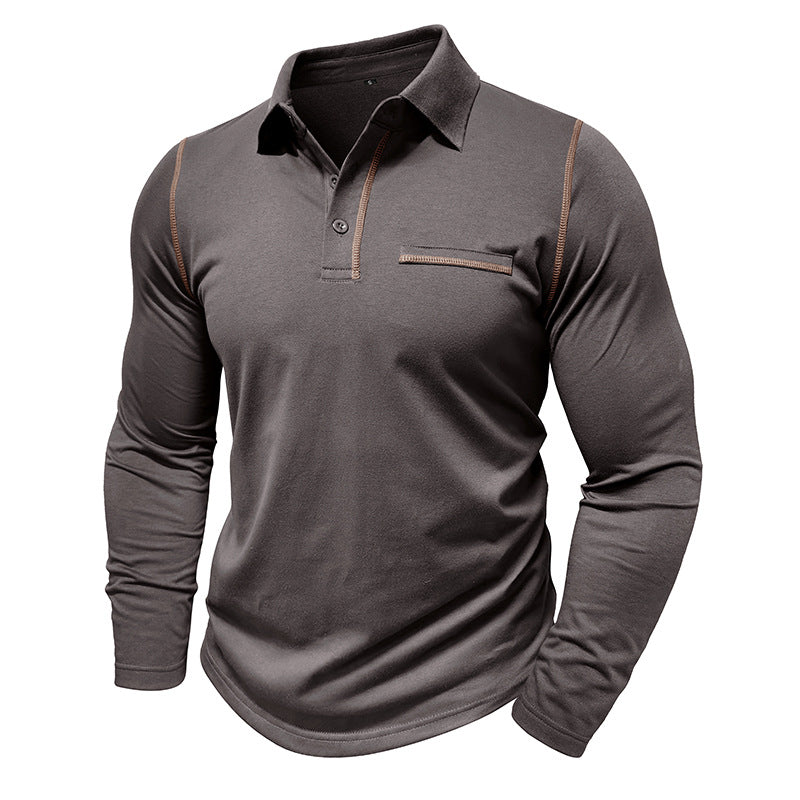 Men’s Contrast Stitching Long Sleeve Polo Shirt