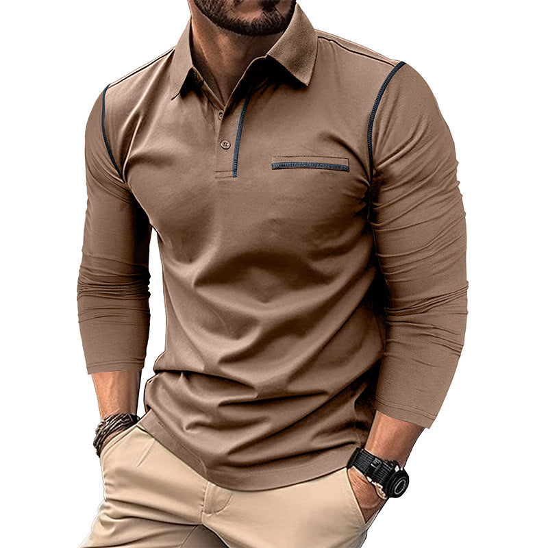 Men’s Contrast Stitching Long Sleeve Polo Shirt