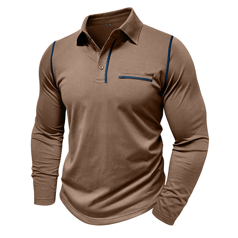 Men’s Contrast Stitching Long Sleeve Polo Shirt