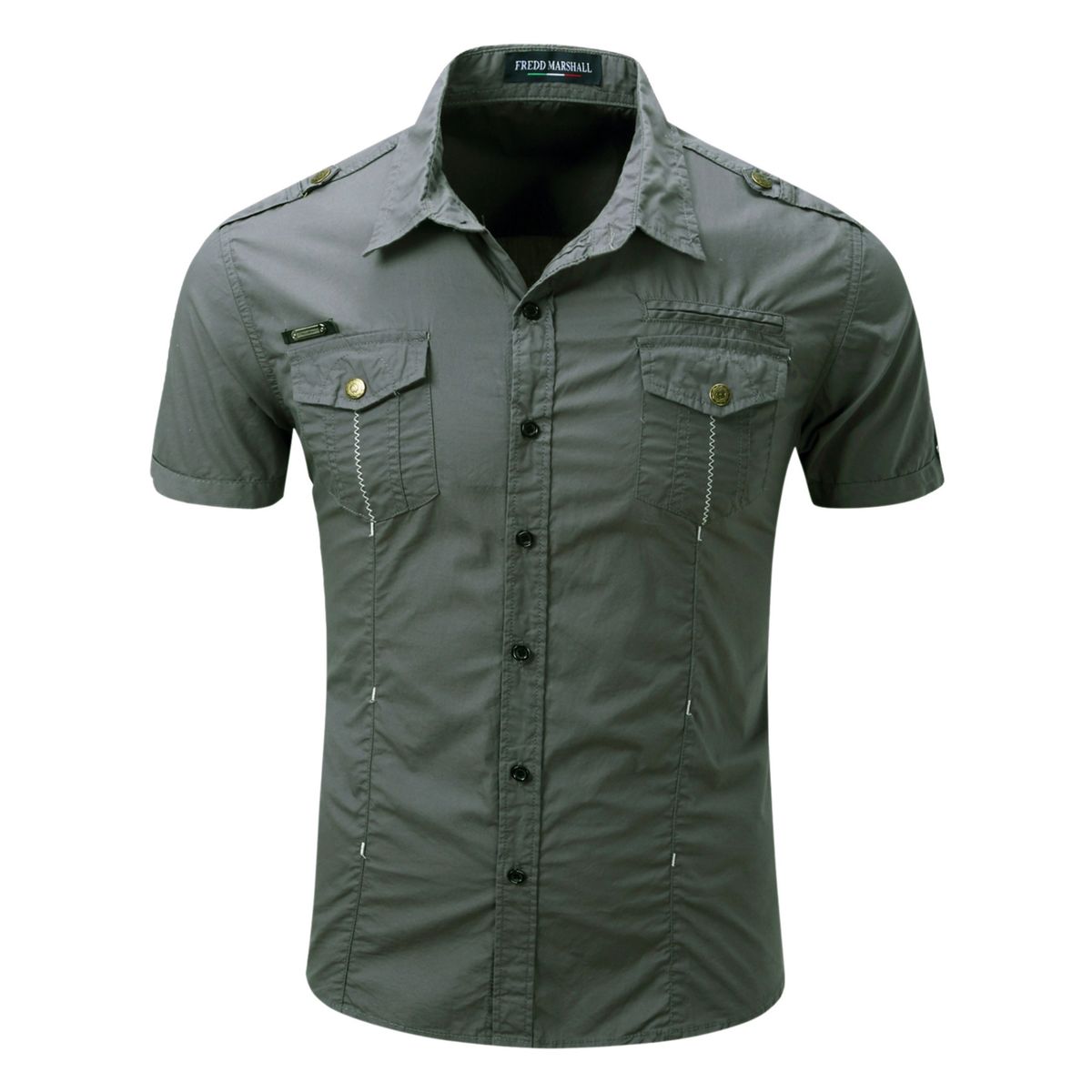 Camisa utilitaria de manga corta de algodón para hombre