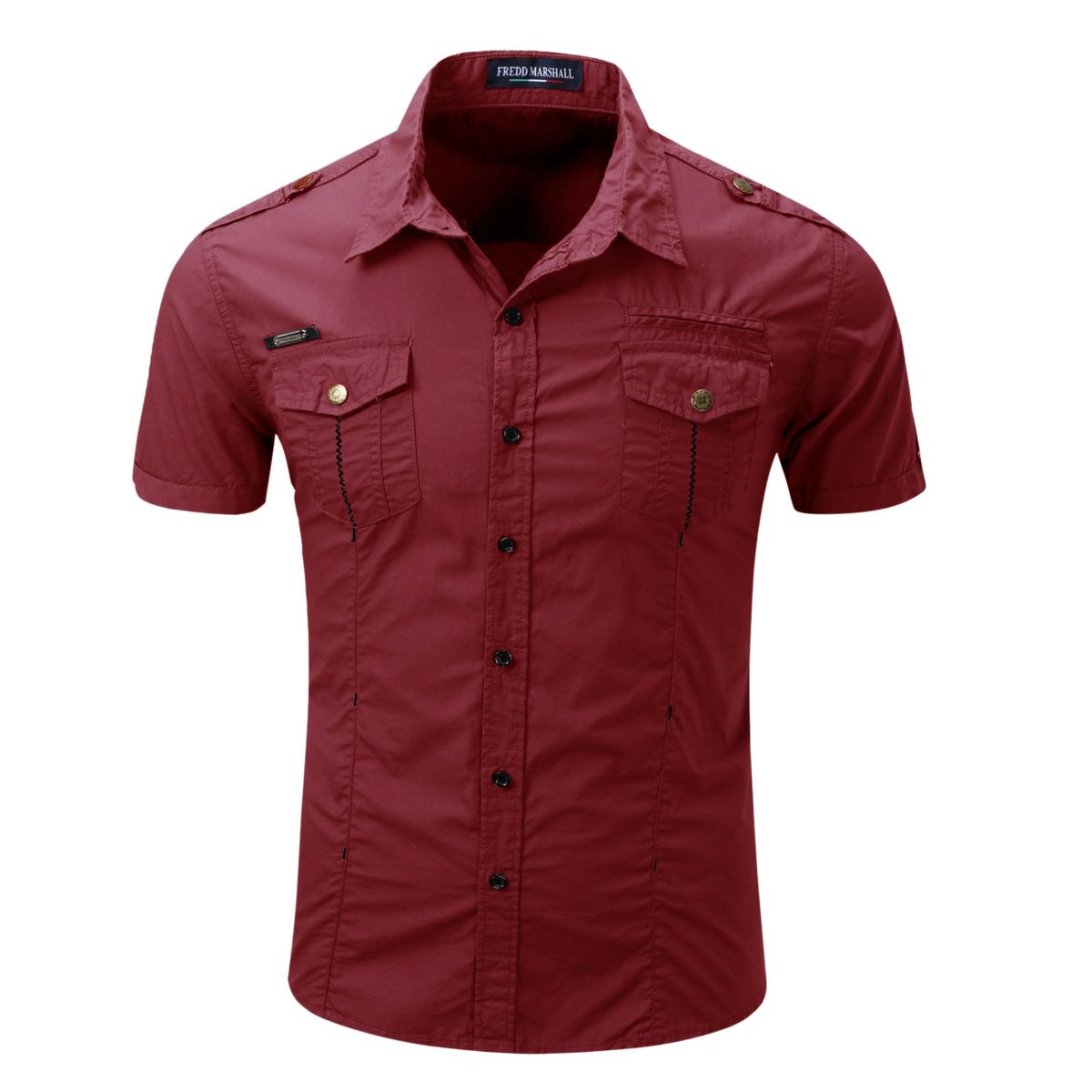 Camisa utilitaria de manga corta de algodón para hombre