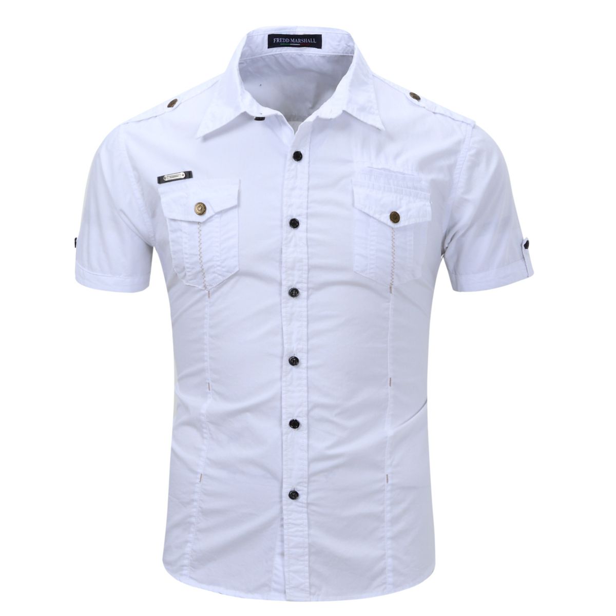 Camisa utilitaria de manga corta de algodón para hombre