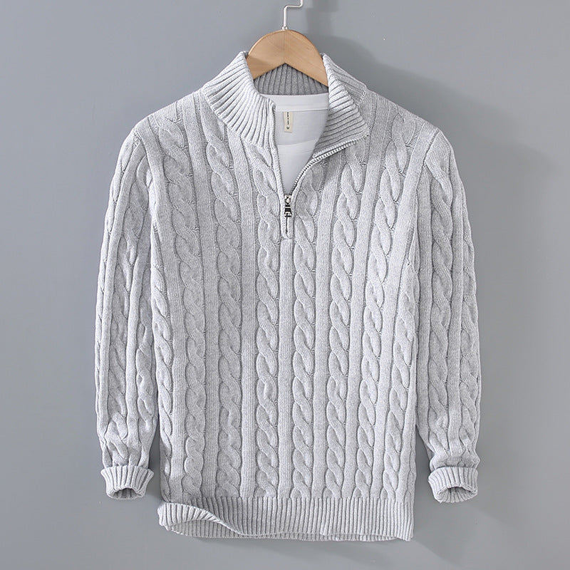 Men's Cozy Cable Knit Zip-Up Sweater