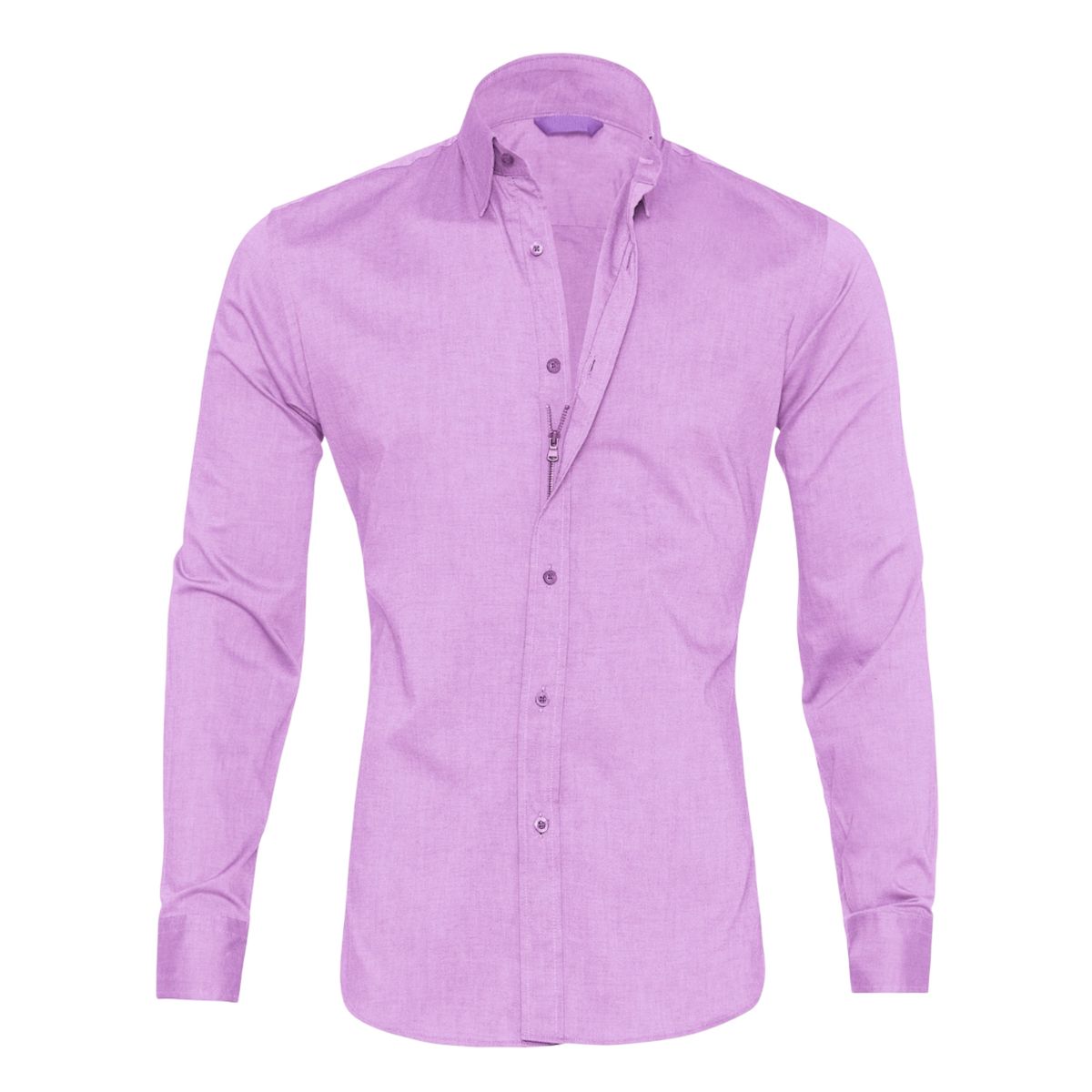 Purple button-up shirt on a white background