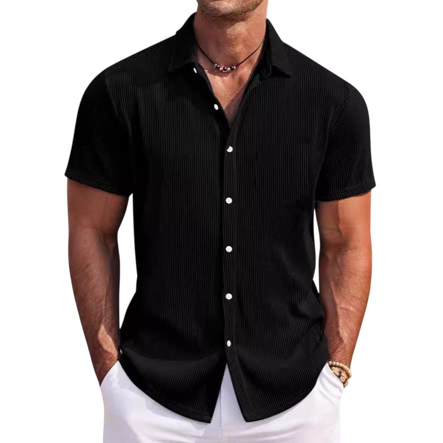 Men’s Lightweight Ribbed Short Sleeve Button-Up Shirt