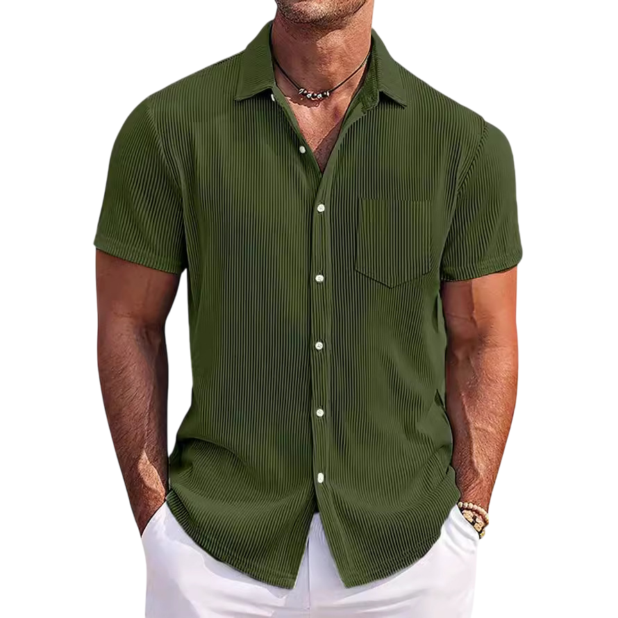 Men’s Lightweight Ribbed Short Sleeve Button-Up Shirt