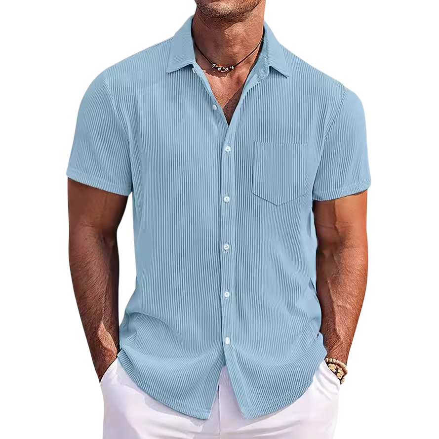 Men’s Lightweight Ribbed Short Sleeve Button-Up Shirt