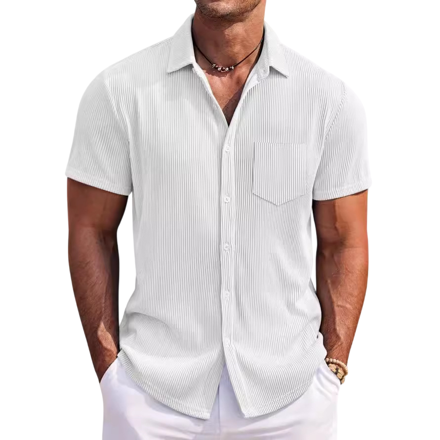 Men’s Lightweight Ribbed Short Sleeve Button-Up Shirt