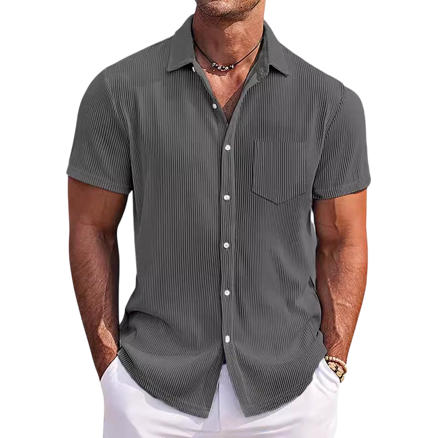 Men’s Lightweight Ribbed Short Sleeve Button-Up Shirt
