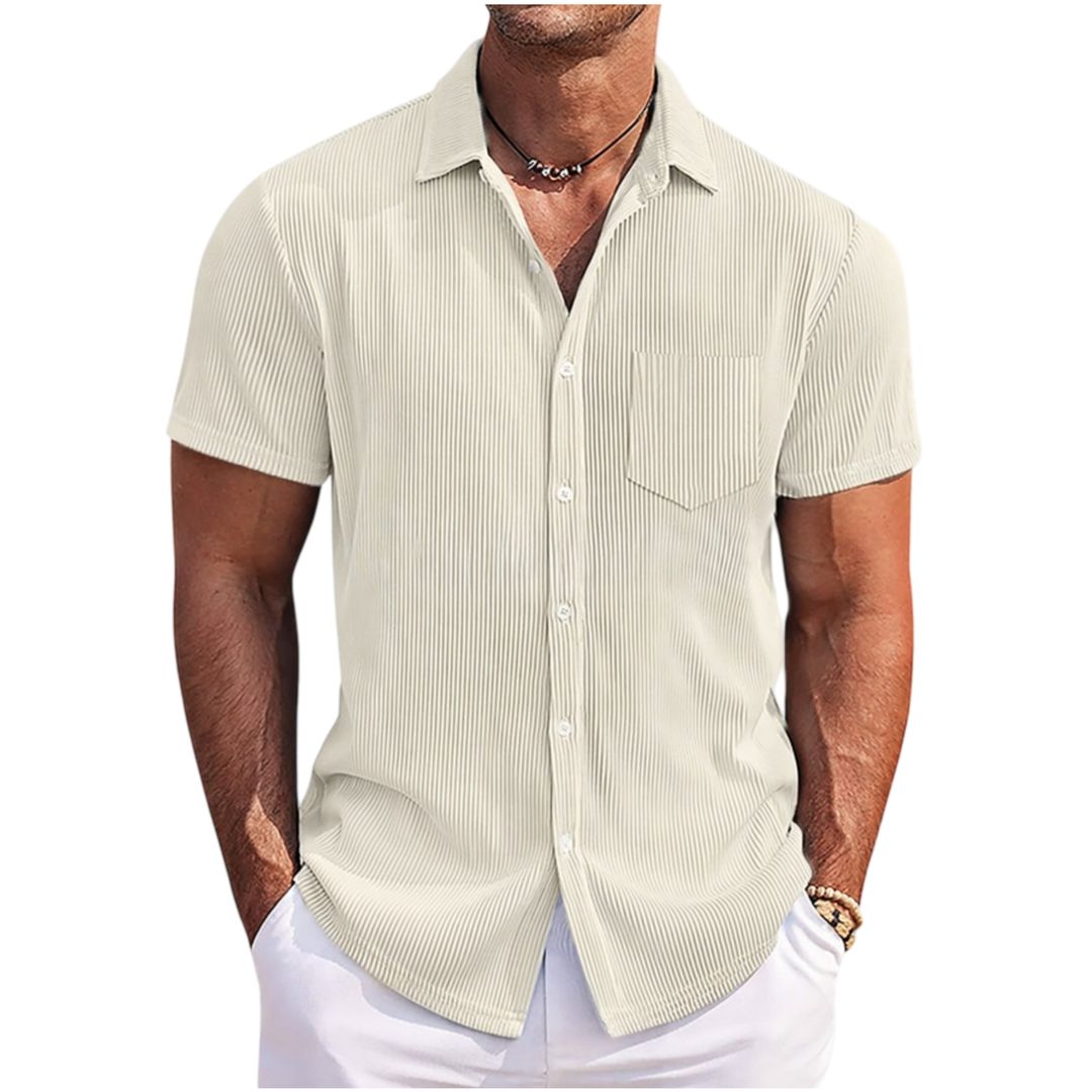 Men’s Lightweight Ribbed Short Sleeve Button-Up Shirt