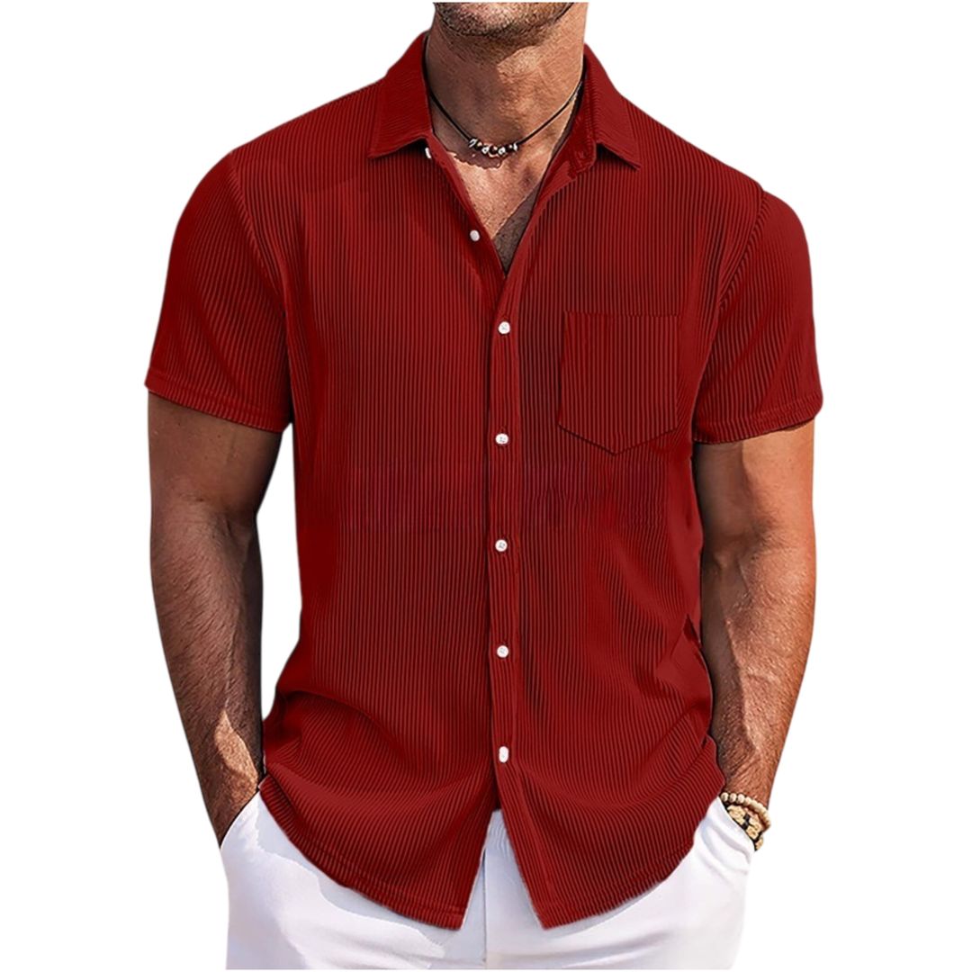 Men’s Lightweight Ribbed Short Sleeve Button-Up Shirt