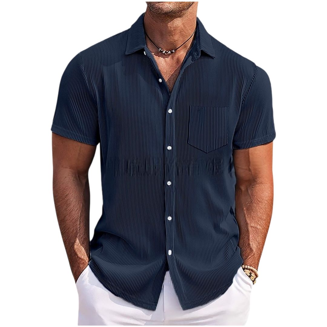 Men’s Lightweight Ribbed Short Sleeve Button-Up Shirt