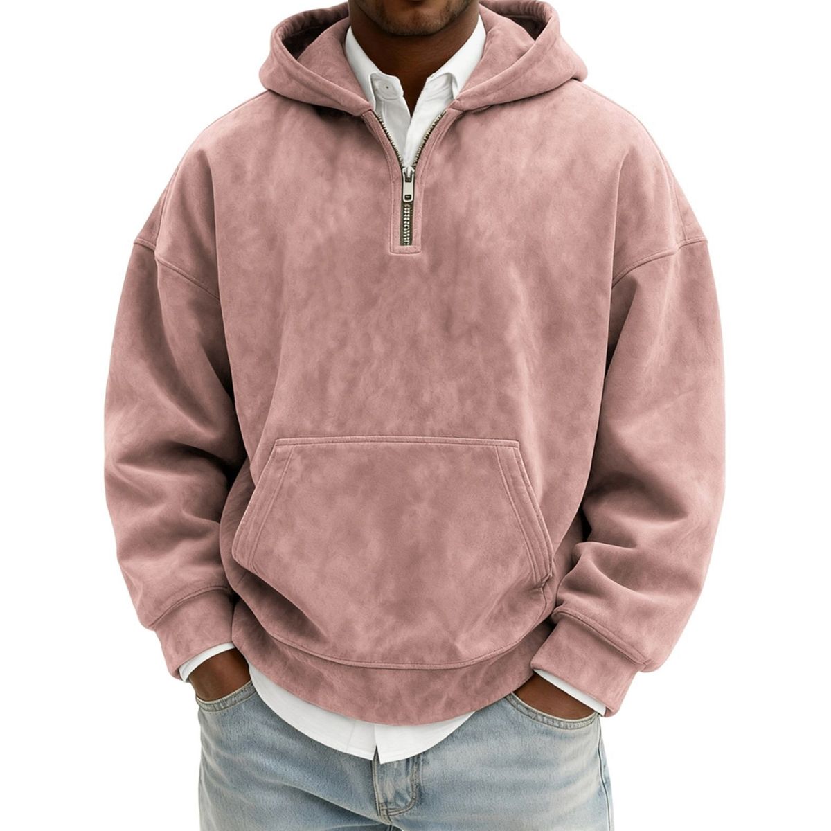 Men’s Minimal Washed Cotton Quarter-Zip Hoodie