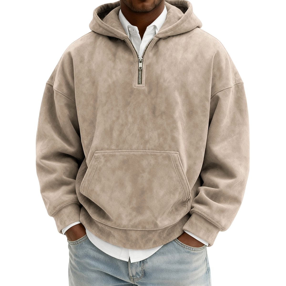Men’s Minimal Washed Cotton Quarter-Zip Hoodie
