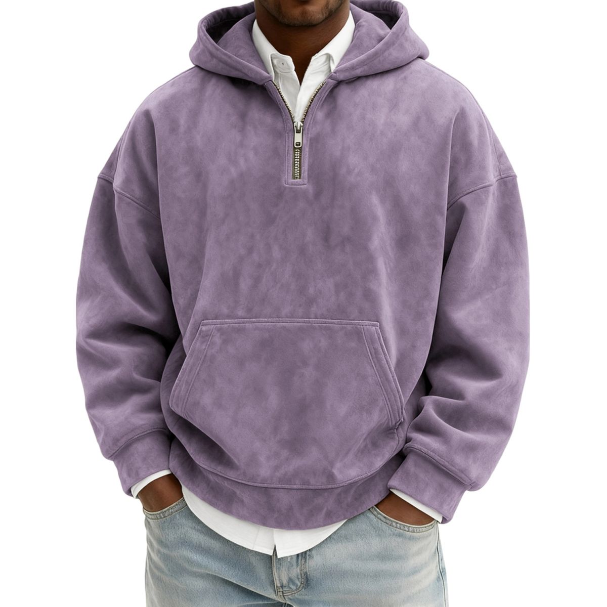 Men’s Minimal Washed Cotton Quarter-Zip Hoodie