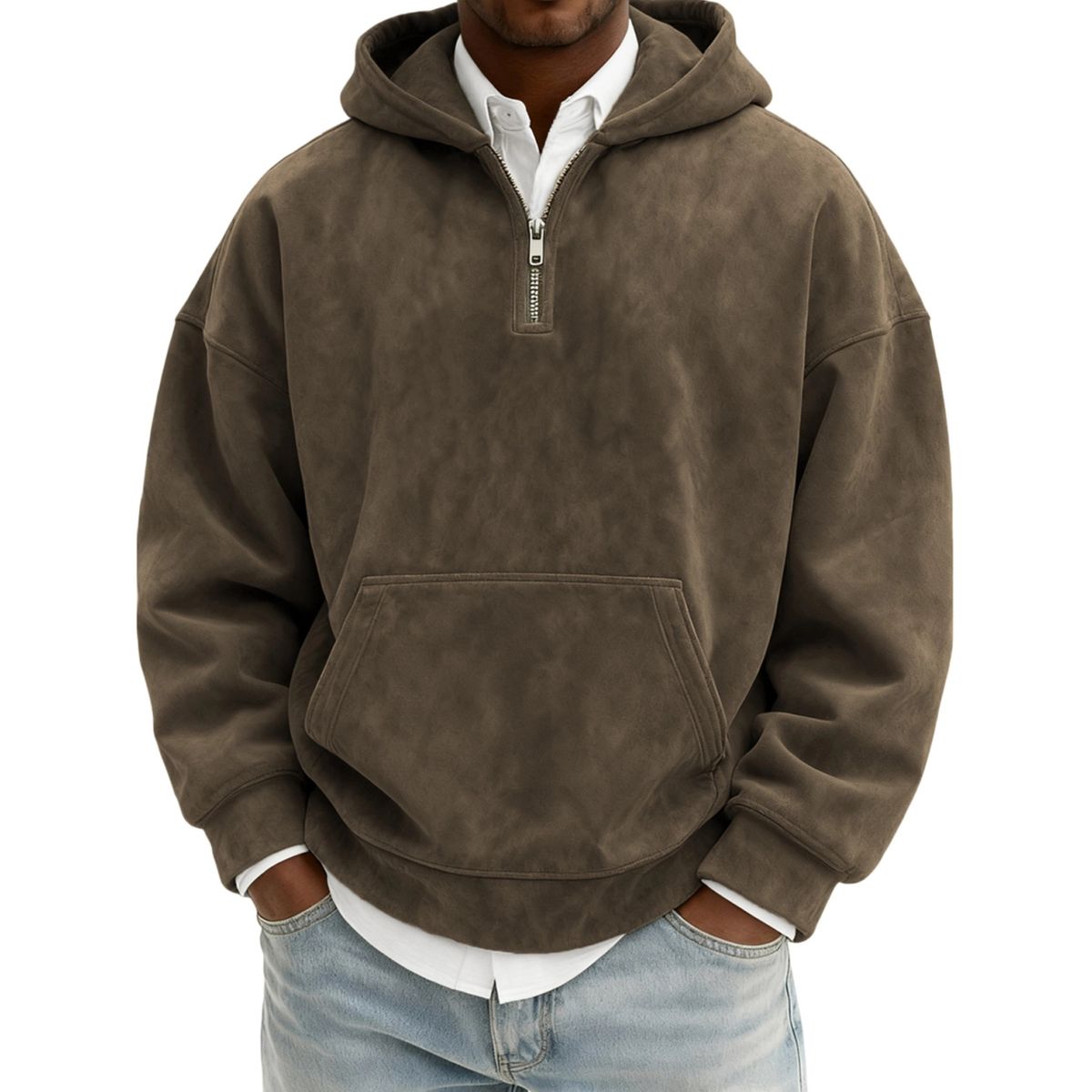 Men’s Minimal Washed Cotton Quarter-Zip Hoodie