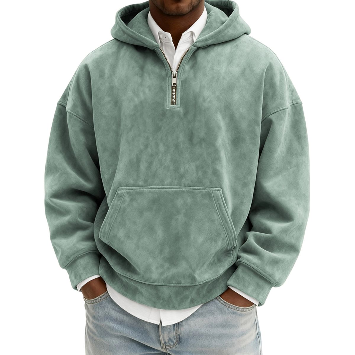 Men’s Minimal Washed Cotton Quarter-Zip Hoodie