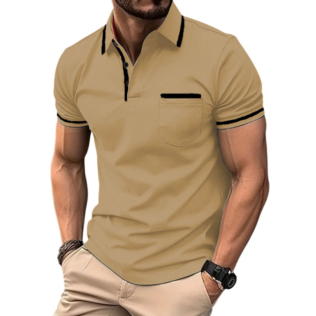 Men’s Modern Slim-Fit Contrast Trim Polo Shirt