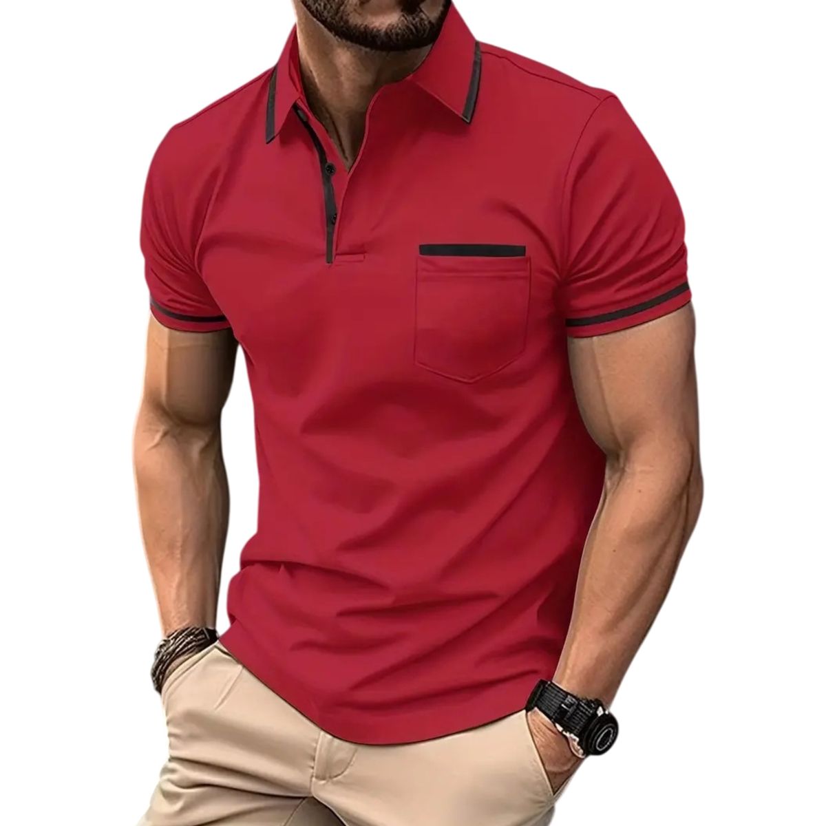 Men’s Modern Slim-Fit Contrast Trim Polo Shirt