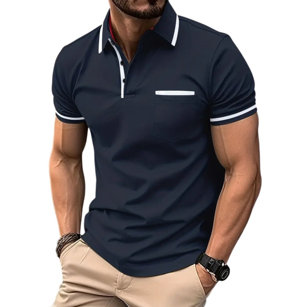 Men’s Modern Slim-Fit Contrast Trim Polo Shirt