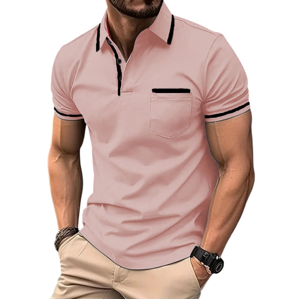 Men’s Modern Slim-Fit Contrast Trim Polo Shirt