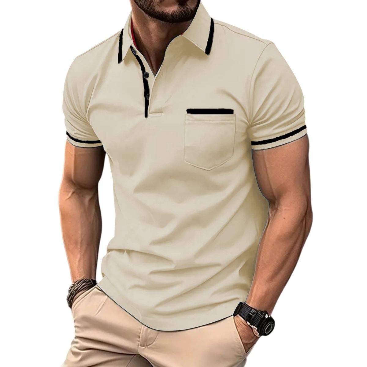 Men’s Modern Slim-Fit Contrast Trim Polo Shirt