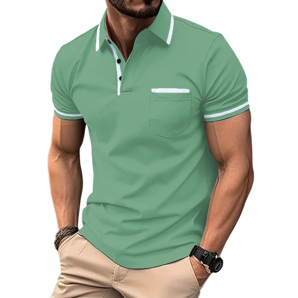 Men’s Modern Slim-Fit Contrast Trim Polo Shirt