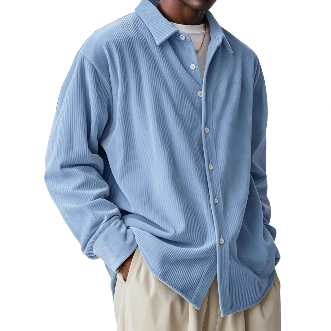 Men’s Pleated Texture Lightweight Long Sleeve Shirt