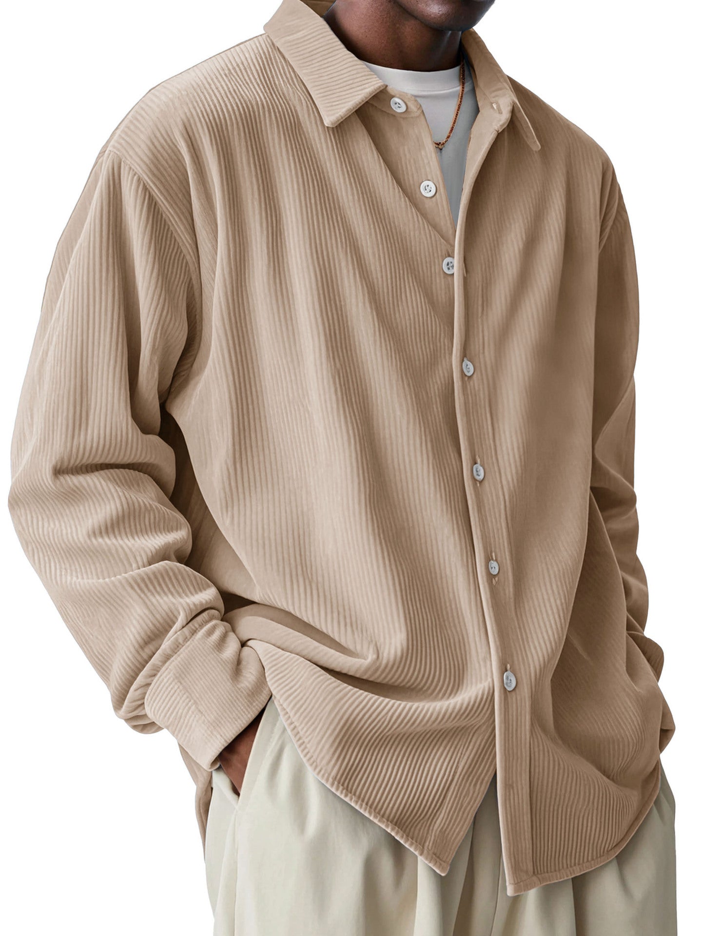 Men’s Pleated Texture Lightweight Long Sleeve Shirt