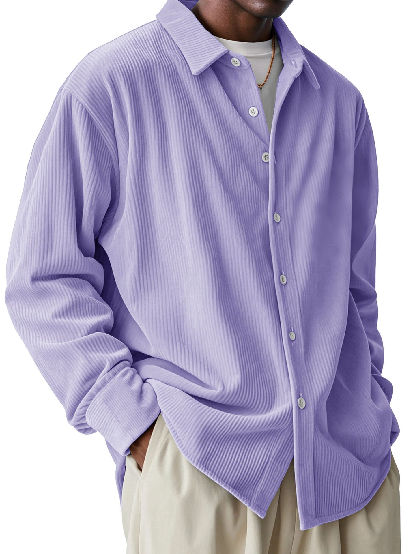 Men’s Pleated Texture Lightweight Long Sleeve Shirt