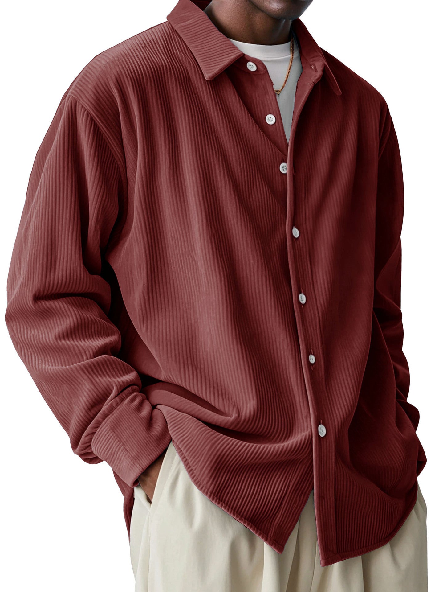 Men’s Pleated Texture Lightweight Long Sleeve Shirt