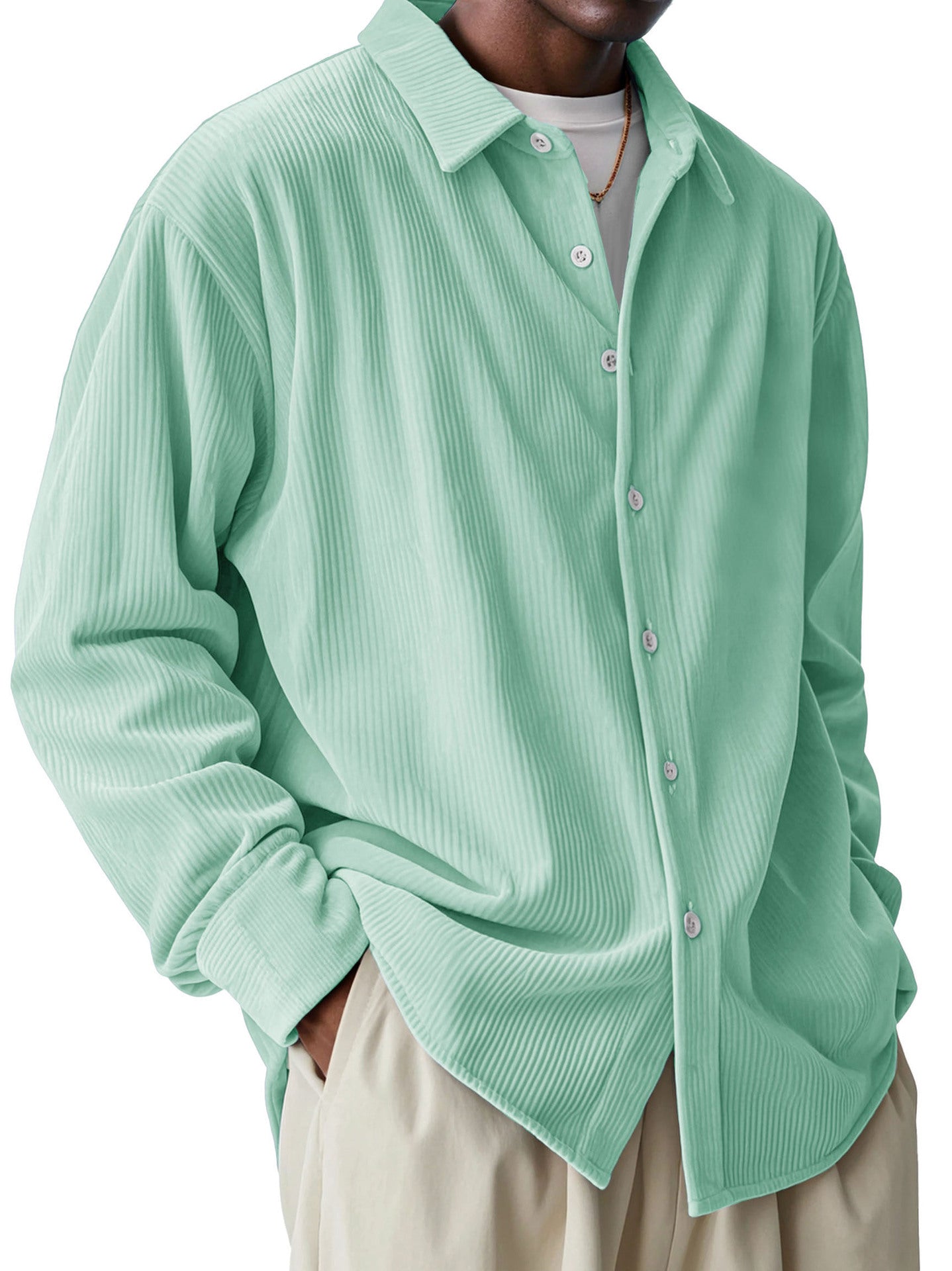 Men’s Pleated Texture Lightweight Long Sleeve Shirt